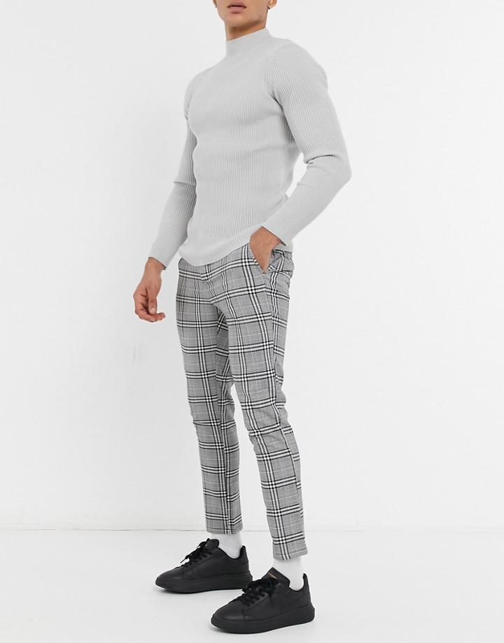Asos Design Skinny Pants In Check With Elasticized Waist-black
