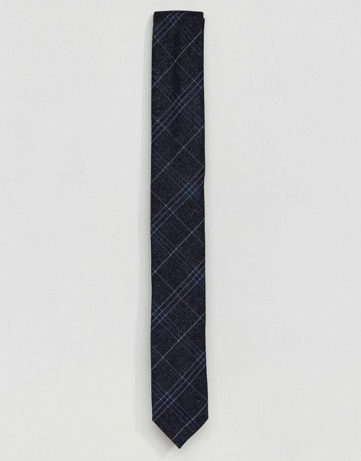 Asos Slim Tie In Textured Check - Black