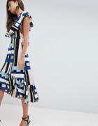Prettylittlething Contrast Stripe Ruffle Sleeve Midi Dress - Multi