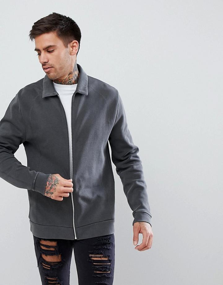 Asos Design Harrington Jacket In Washed Black Pique - Black