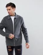 Asos Design Harrington Jacket In Washed Black Pique - Black
