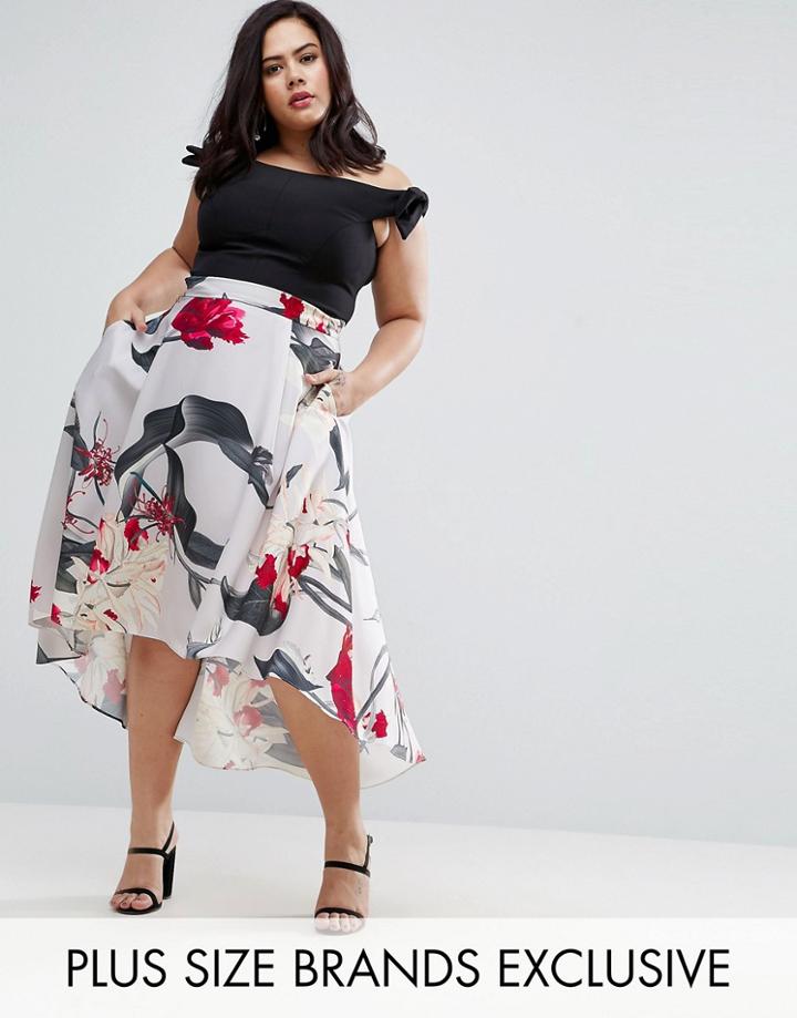Coast Plus Fionn Dip Hem Printed Skirt - Silver