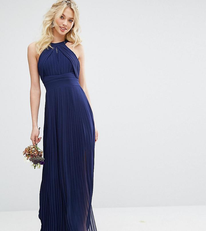 Tfnc Pleated Maxi Bridesmaid Dress - Navy