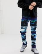 Asos Design Original Fit Jeans With Planet Print - Blue