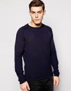 Solid Lightweight Raw Edge Knitted Sweater In Slim Fit - Navy