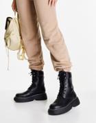 Truffle Collection Chunky Lace Up Utility Boots In Black