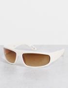 Asos Design Recycled Frame 90s Wrap Sunglasses In Off White