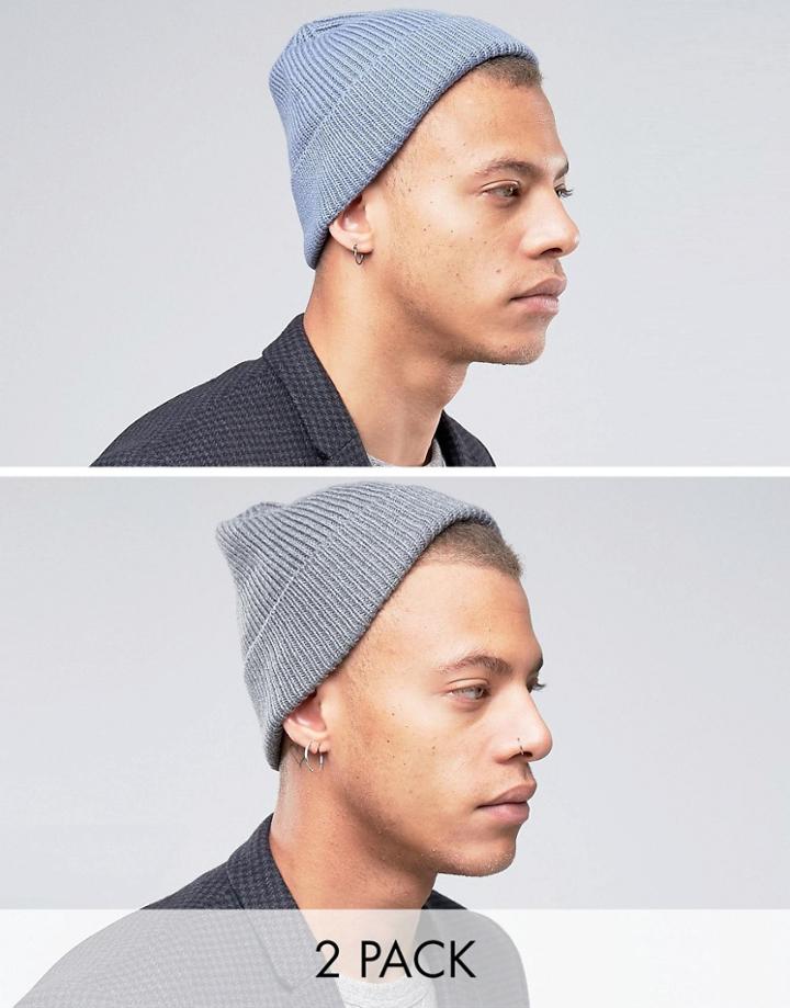 Asos Fisherman Beanie 2 Pack In Gray And Teal - Multi