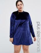 Brave Soul Plus Velvet Dress - Navy