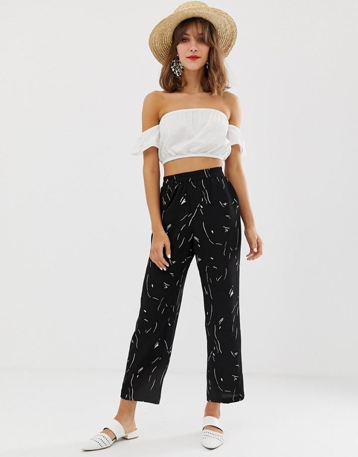 Vero Moda Abstract Print Wide Leg Pants - Black