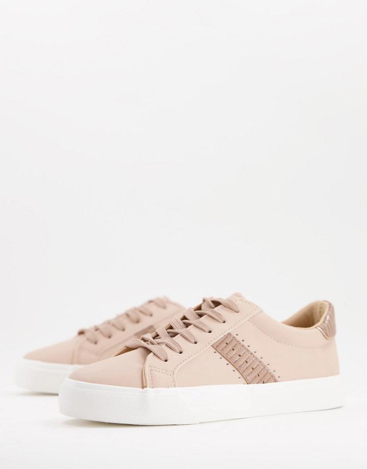 Miss Selfridge Tanika Lace Up Sneakers In Cream-white