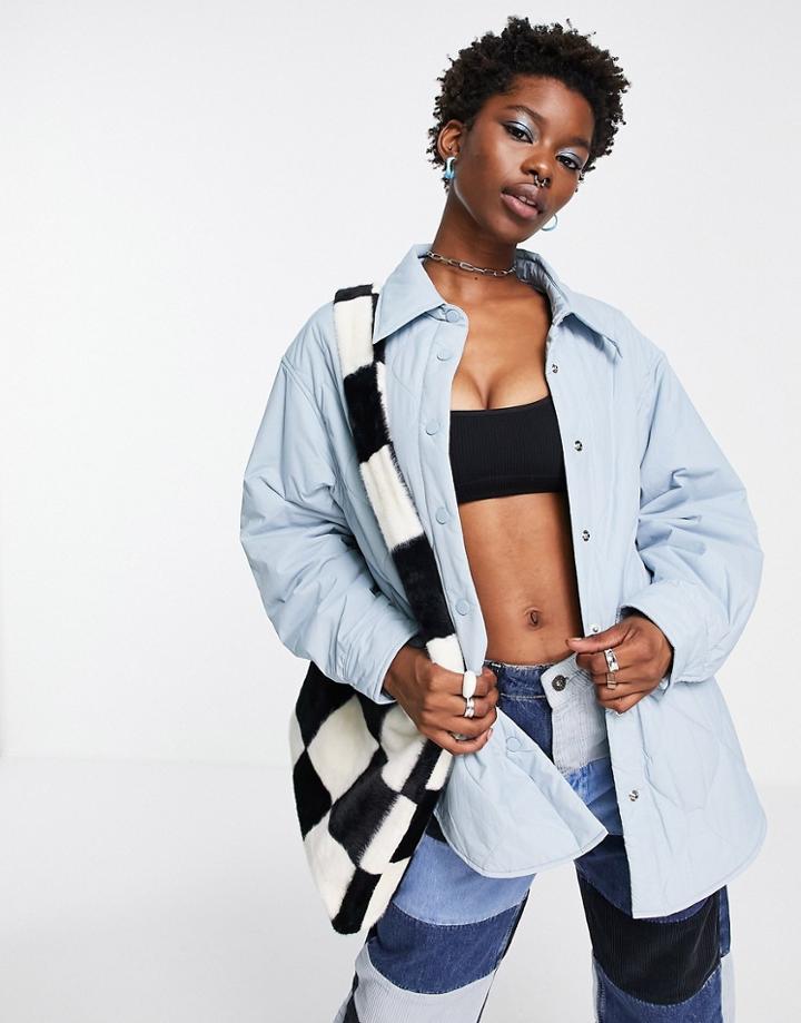 Urban Revivo Quilted Jacket With Collar In Light Blue-grey