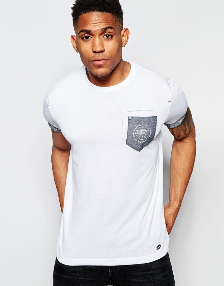 Firetrap Burnout Crew Neck T-shirt With Pocket And Roll Sleeves - White