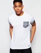 Firetrap Burnout Crew Neck T-shirt With Pocket And Roll Sleeves - White