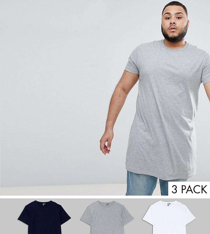 Asos Design Plus 3 Pack Super Longline T-shirt Save - Multi