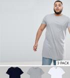 Asos Design Plus 3 Pack Super Longline T-shirt Save - Multi