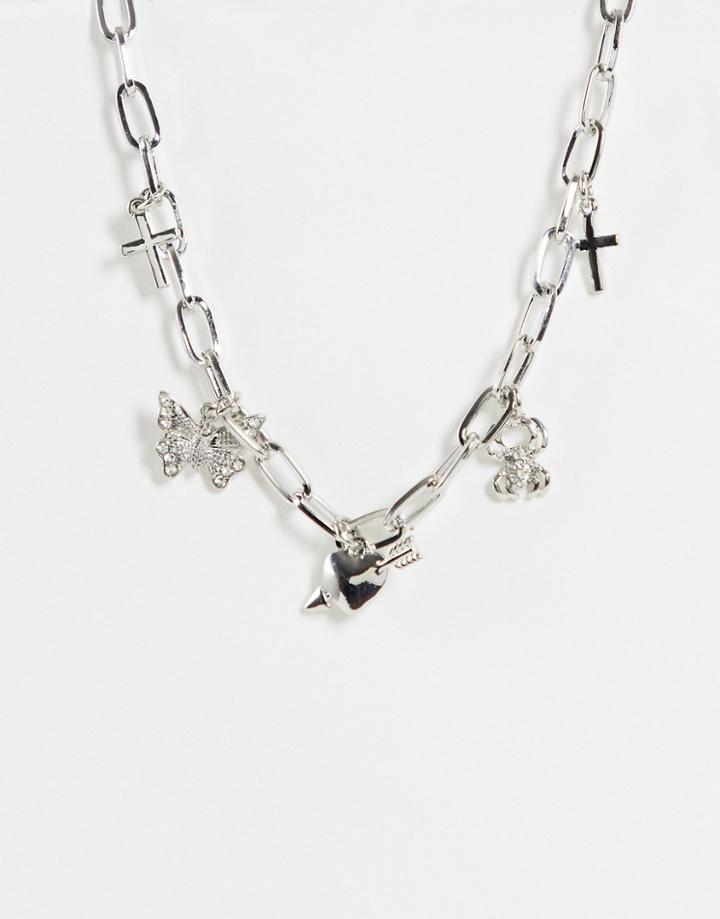 Topshop Choker Necklace In Chunky Silver Chain With Charms