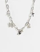 Topshop Choker Necklace In Chunky Silver Chain With Charms