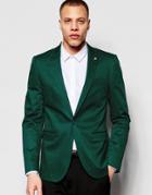 Asos Superskinny Fit Blazer In Cotton - Green