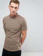 Asos Muscle Fit Pique Polo In Brown - Brown