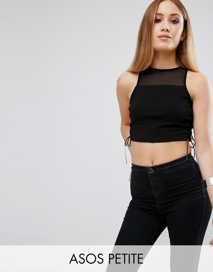Asos Petite Top With Mesh Insert & Lace Up Corset Detail - Black