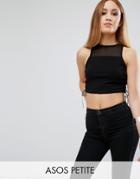 Asos Petite Top With Mesh Insert & Lace Up Corset Detail - Black
