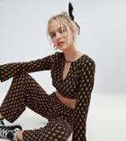 Reclaimed Vintage Inspired Crop Top In Tile Print-black