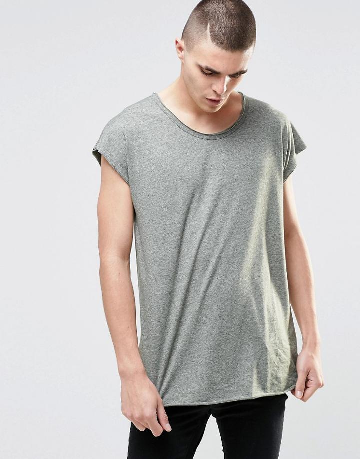 Asos Oversized Sleeveless T-shirt With Raw Edges In Textured Fabric - Green