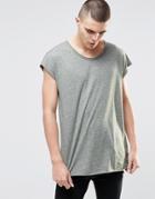 Asos Oversized Sleeveless T-shirt With Raw Edges In Textured Fabric - Green