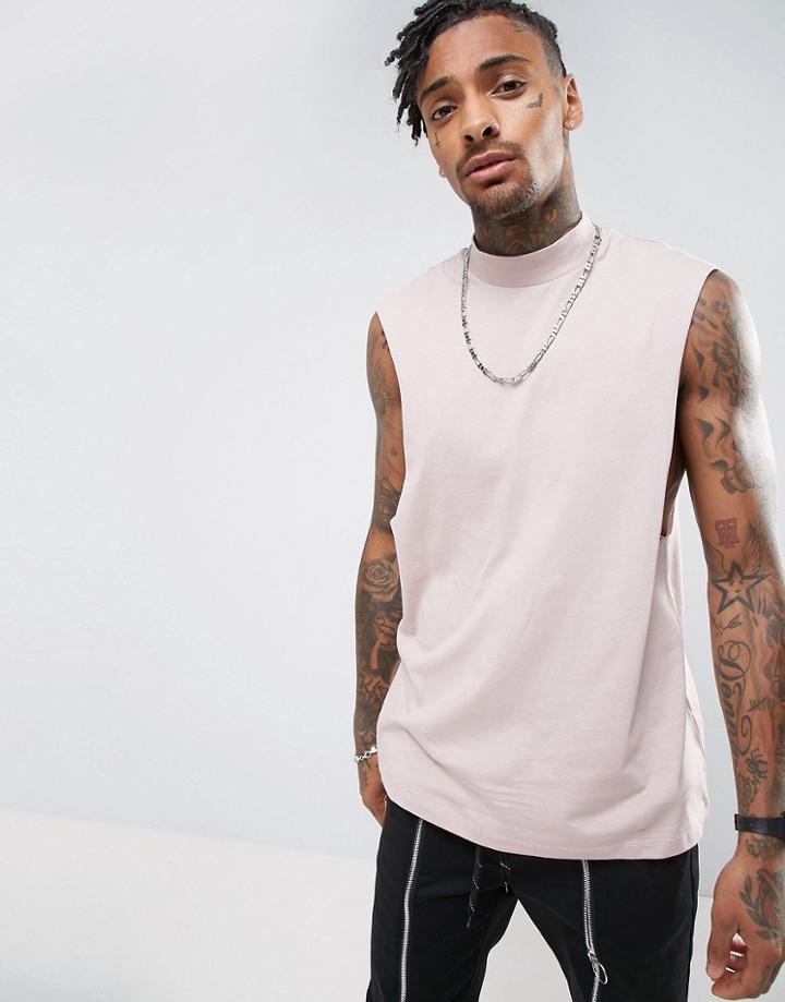 Asos Relaxed Turtleneck Tank In Pink - Pink
