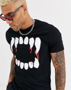 Asos Design Halloween T-shirt With Scary Teeth Print-black