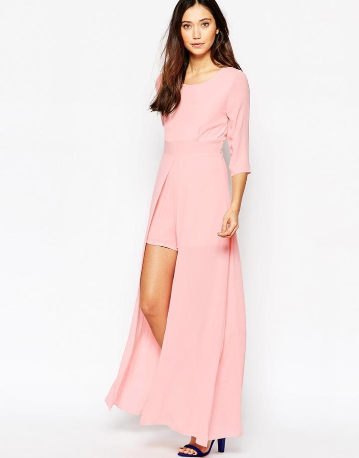 Wal G Romper With Maxi Skirt Overlay - Pink