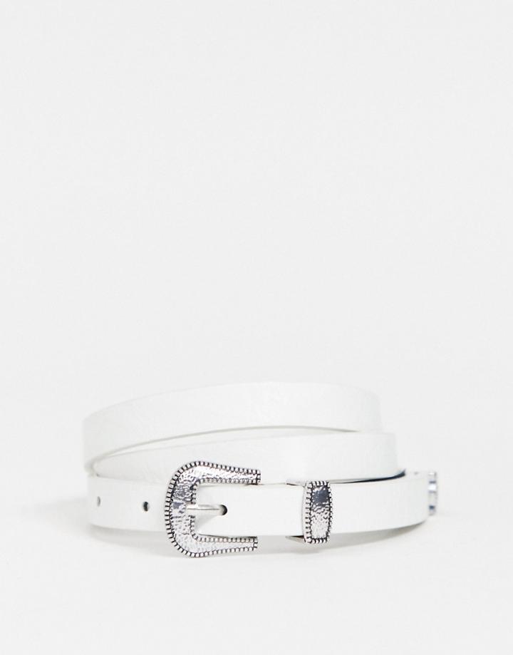 Mango Skinny Western Belt In White - White