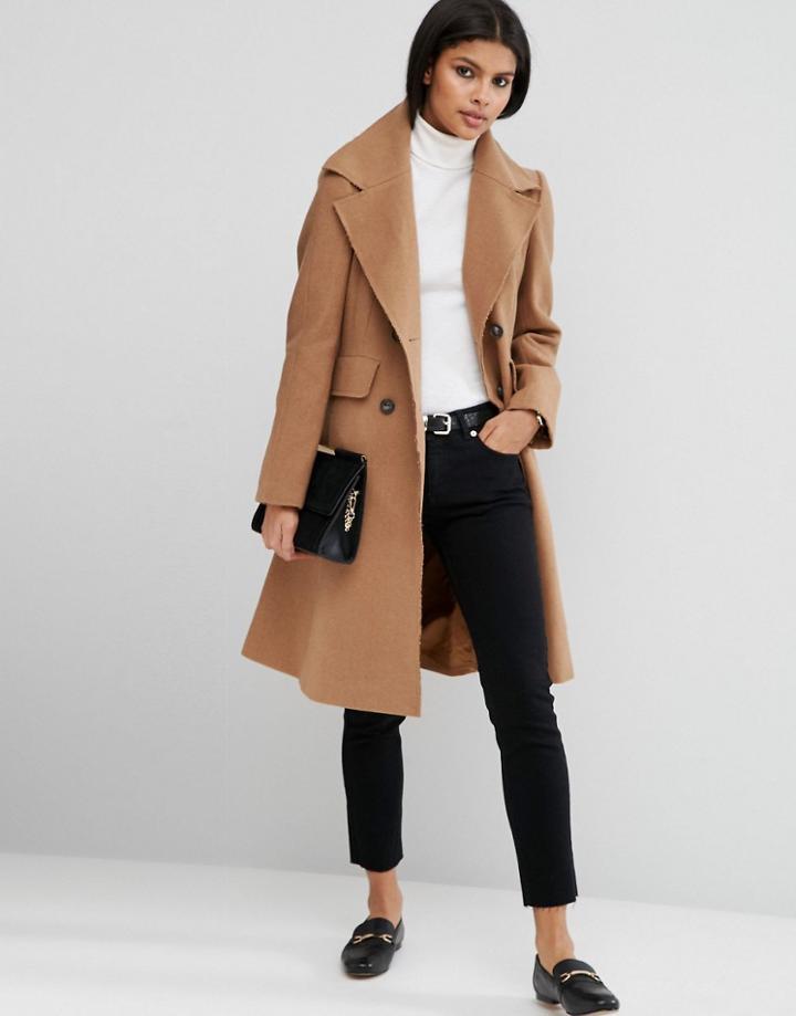 Asos Wool Blend Skater Coat With Raw Edges - Stone