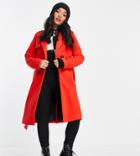 River Island Petite Belted Trench In Red