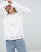 Brave Soul Rennie Sweatshirt With Eyelet Detail - Cream