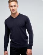 Armani Jeans Sweater With V Neck & Logo In Navy - Navy