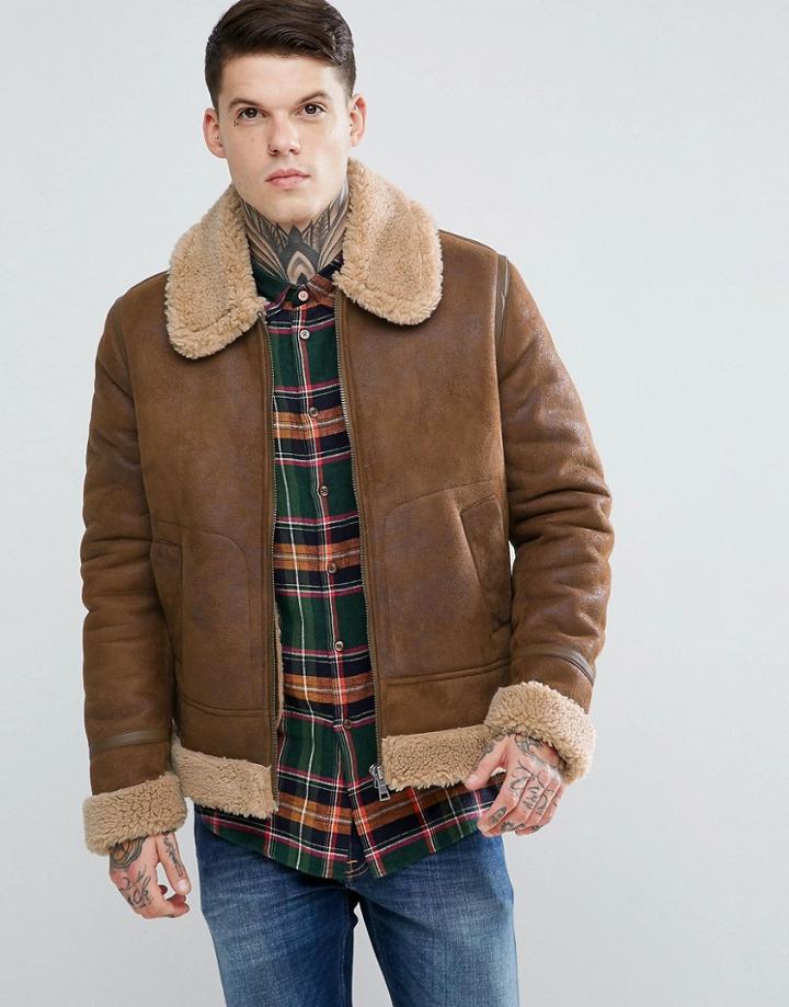 Asos Faux Shearling Jacket In Tan - Brown