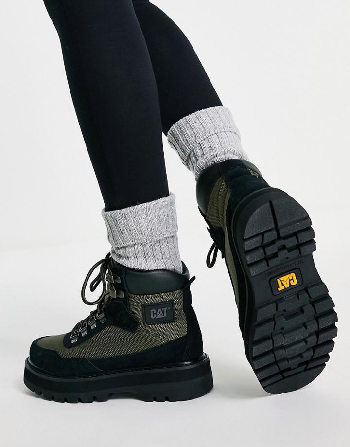 Cat Conquer 2.0 Lace Up Nylon Walking Boots In Olive-green