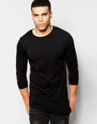 Asos Super Longline Long Sleeve T-shirt With Asymmetric Hem In Black - Black
