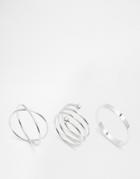 Asos Pack Of 3 Mixed Simple Rings - Rhodium