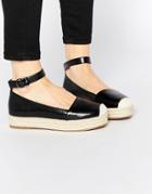 London Rebel Ankle Strap Flatform Espadrilles - Black