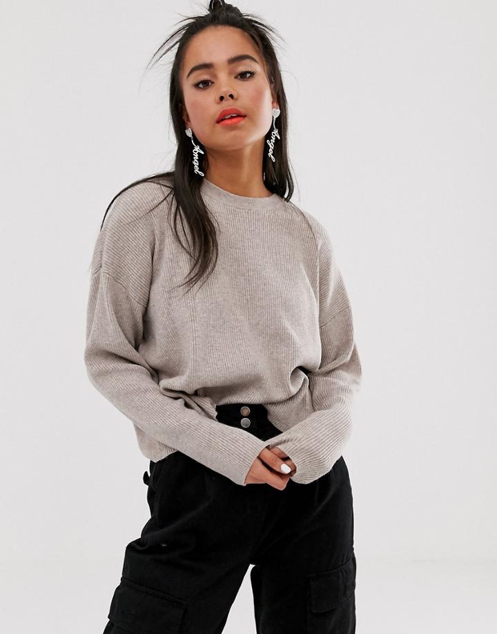 Bershka Loose Fit Ribbed Sweater In Camel