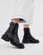 Asos Design Anya Hardware Lace Up Boots In Black Croc