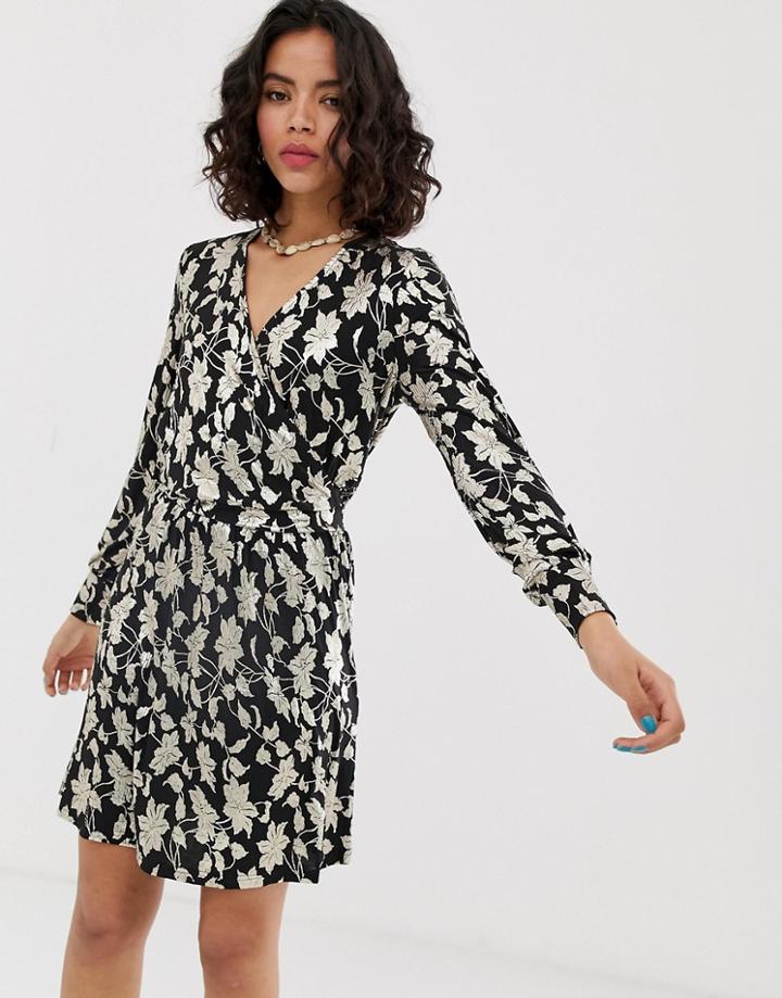 Vero Moda Metallic Print Wrap Midi Dress-multi