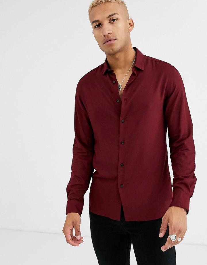 Asos Design Regular Fit Viscose Shirt In Burgundy