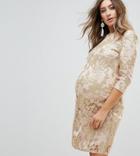 Tfnc Maternity Mini 3/4 Length Sleeve Sequin Dress - Gold