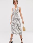 Asos Design Wrap Front Halter Midi Sundress In Tropical Print - Multi