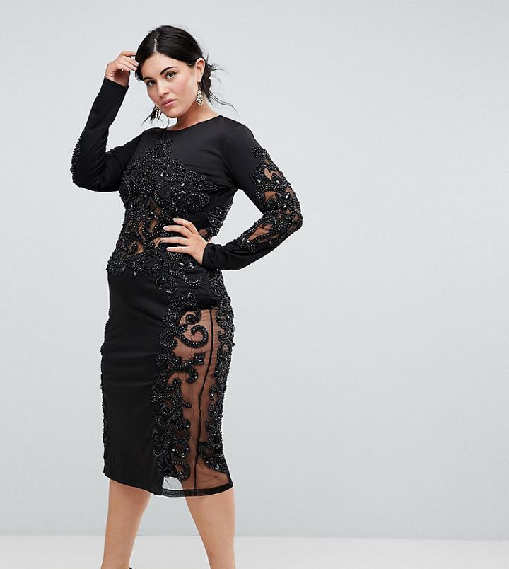 A Star Is Born Plus Embellished Long Sleeve Dress - Black