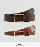 Asos 2 Pack Smart Slim Belt In Leather Save - Multi